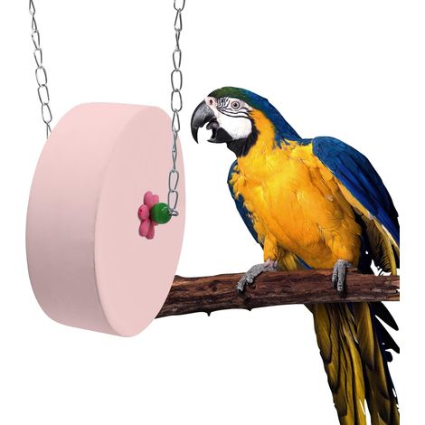 Pierre à mâcher en forme de bec d'oiseau – Grand cylindre bleu, jouet à mâcher pour perroquet avec chaîne de suspension en métal – Accessoire de cage pour aras, gris du Gabon, calopsittes et oiseaux d (1/5)