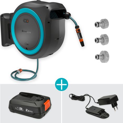 GARDENA Avvolgitubo da parete a batteria PowerRoll XXL POWER FOR ALL set: tubo da 40 m, riavvolgimento automatico, batteria e caricatore inclusi (18645-20) (1/5)