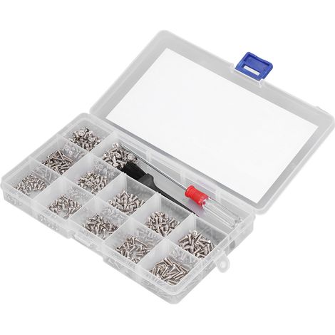 Kit 600 vis à métaux M2 M2.5 M3 tête fraisée plate, assortiment micro avec tournevis et brosse, couleur argent, pour PC ordinateur et électronique. (1/5)