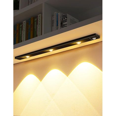 Lumière d'armoire, lampe sous meuble avec détecteur de mouvement, veilleuse rechargeable USB à effet vague montagne œil de chat pour cuisine intérieure, placard, escalier (15,75 pouces, noir) (1/5)