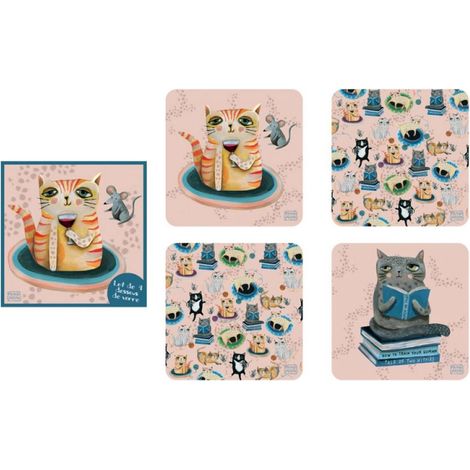 4 sous verres Allen Cats wine