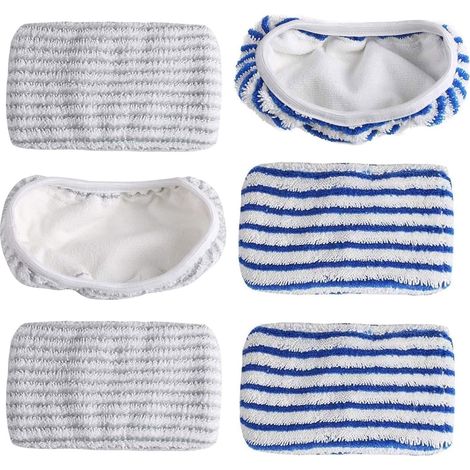 Chiffons Microfibre - 6 Pièces - Compatible Rowenta Clean & Steam - Lavables Réutilisables - Sols Carrelage Bois - Bleu Et Gris (1/5)