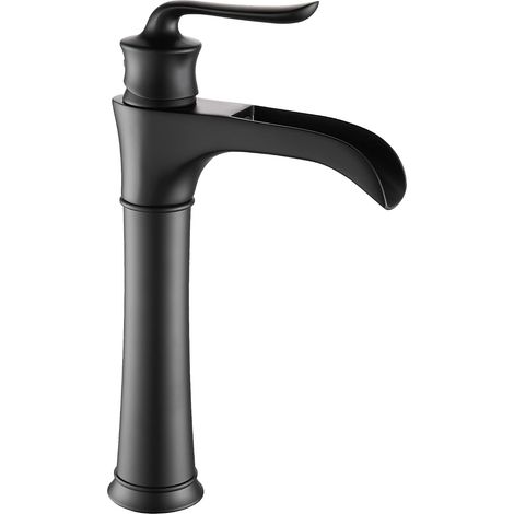 Robinet mitigeur de lavabo à hauteur haute, robinet de salle de bain noir, mitigeur sur pied cascade en laiton pour lavabo de salle de bain 1 trou (1/5)