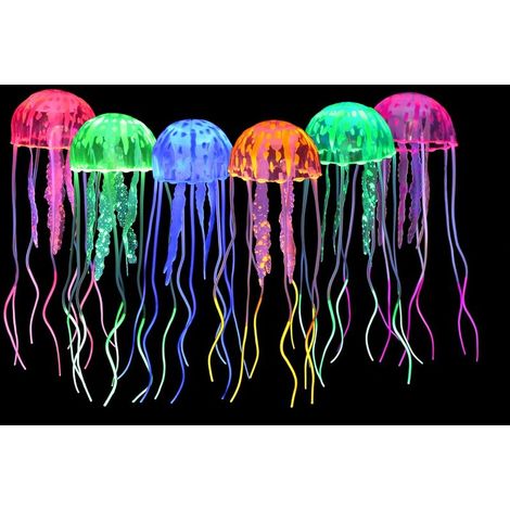 Lot de 6 Méduse Lumineuse pour Aquariums Multicolores Jellyfish Artificiel Flottant en Silicone, Décoration Accessoire Ornement Non-Toxique pour Réservoir à Poisson Aquarium - 6 Couleurs (1/5)