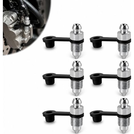 Pack of 6 M10 x 1.25 mm Banjo Bolt Bleeding Screws for Disc Brake Caliper Bolt Bleed Screws with Protective Cap for Motorcycle Brake Pump (1/5)