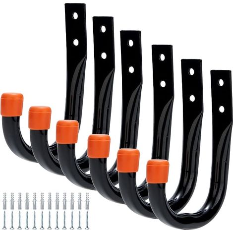 6 Pack Heavy Duty Garage Storage Utility Hooks utilisation pour la salle d'outils, la salle de stockage du garage de la cour arrière à l'intérieur et à l'extérieur (1/5)