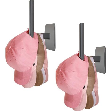 pièces - Porte-casquettes - Support à chapeaux - Organisateur pour casquettes et chapeaux - Étagère à chapeaux - Crochets pour chapeaux - Fixation murale - Crochets - Noir - Plastique - 6,35 cm x 6,35 (1/5)