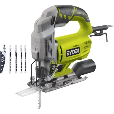 Confezione RYOBI seghetto alternativo elettrico RJS750-G - 500W - 75mm - legno - set di 5 lame - 100mm - RAK05JSBFC