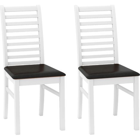 COSTWAY PU Leather Upholstered Kitchen Armless Chairs Set of 2-White (1/5)