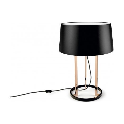 Leds-C4 GROK - Lampe de table à 3 ampoules noire, cuivre avec abat-jour en tissu, E27