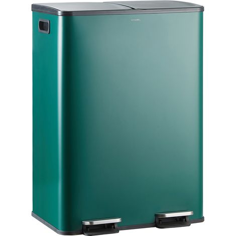 CASABEL Poubelle 60L Verte, Double Compartiment, Couvercles