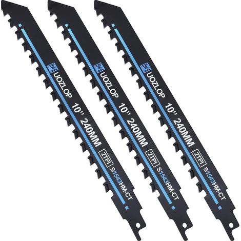 Lot de 3 lames de scie sabre - 240 mm - Pour pierre - En carbure de tungstène - Scie à pierre - Pour métal, brique, béton (3, 240 mm) (1/5)