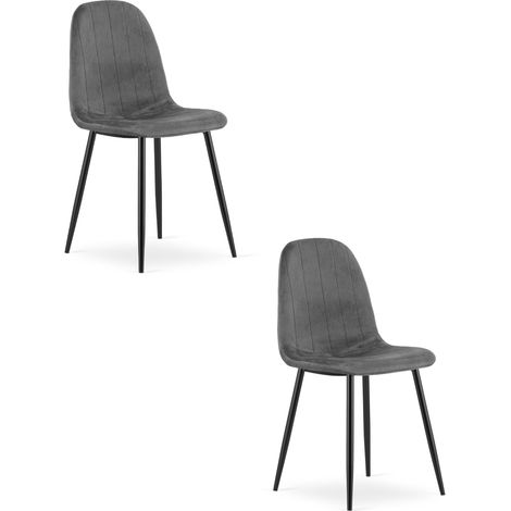 Chaise - leobert - padva - velours gris foncepieds noirs - 445 x 53 x 87 cm - lot de 2 211770288 (1/5)