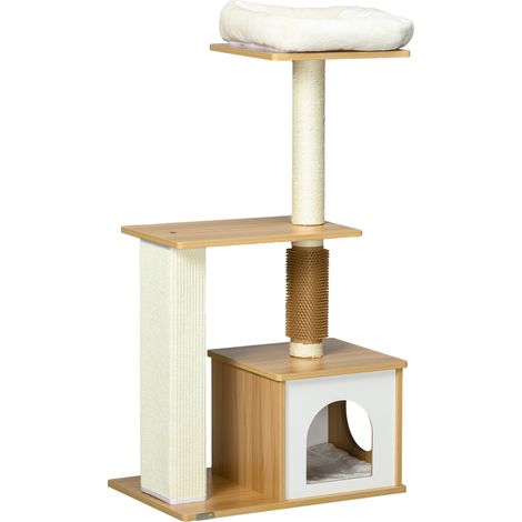 Arbre à chat avec niche 1 couchage 1 surface de couchage marron blanc 59,5 x 39,5 x 114 cm (1/5)