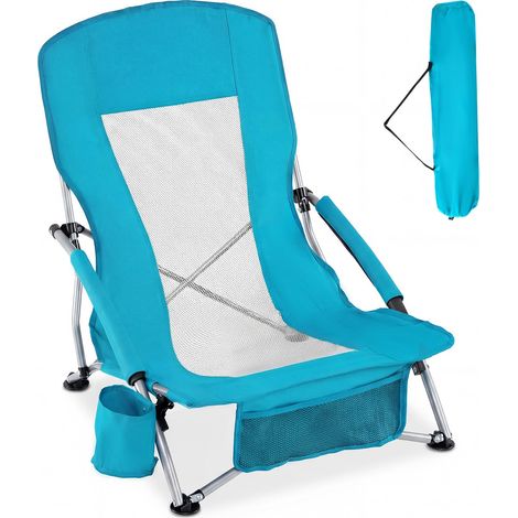 COSTWAY Sedia da Spiaggia Pieghevole, Sedia da Campeggio Portatile con Portabicchieri, Tasca in Rete e Borsa da Trasporto, Struttura in Metallo, per Picnic, Pesca, 70 x 64 × 68 cm (1/5)