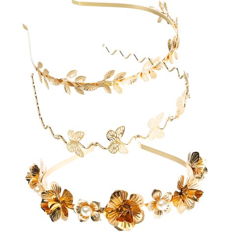 Serre-Tete Métallique Papillon Fleur Chaîne - Accessoire Cheveux Mariage - Lot de 3 Pièces (1/5)