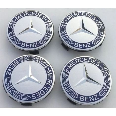 4 x Mercedes chrome et du bleu centre de roue enjoliveurs (1/2)