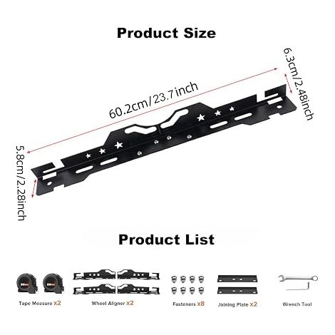 Parallelism Tool with Measuring Tapes and Wrenches - Stainless Steel Geometry Tools Rustproof Quick and Accurate Measurements of Body/Pinch Car SUV Light Truck Black (1/4)