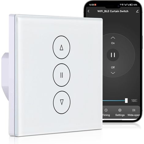 Interrupteur de volet roulant intelligent WiFi - Minuterie encastrée - Compatible avec , Google Home, contrôlable par application (1/5)