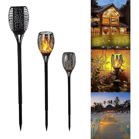 Lampes solaires torches étanches pour jardin avec flamme vacillante, étanchéité IP65, allumage/extinction automatique, lot de 2. (1/5)