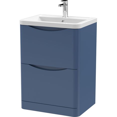 Nuie Lunar Satin Blue 600mm 2 Drawer Vanity Unit and Ceramic Basin - LUN301A (1/3)
