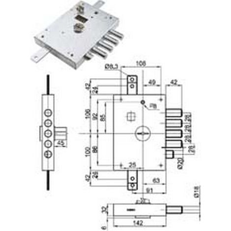 1PZ SERRATURA TRIPLICE APPLICARE CON SCROCCO DOPPIA MAPPA BLINDATE HEAVY MM.73