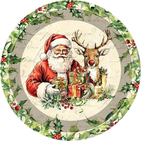 Assiettes En Papier - 23 Cm - Thème Noël - Pour Fêtes Familiales Et Réceptions - Lot De 10 (1/5)