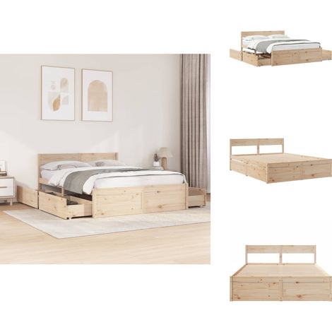Cadre de lit sans matelas 150x200 cm bois de pin massif - Lit Double - Cadre De Lit - Lit Design - Lit En Bois - Meuble De Chambre (1/5)