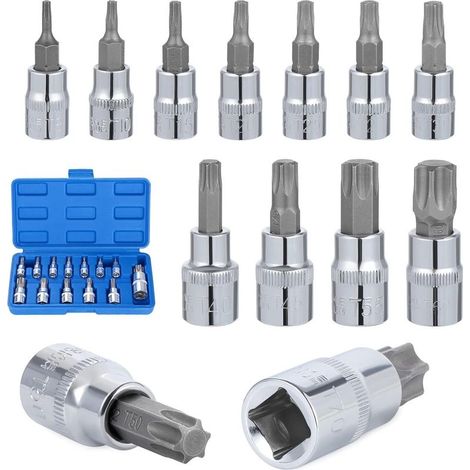 13 Pièces Douille Torx Male, T8 - T70 Embout Torx Douille Etoile 1/4" 3/8" 1/2", Coffret Douille Torx Douille a Embout 6 Pans, 37 mm/48 mm/55 mm Long (1/5)