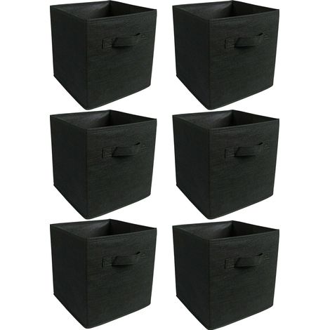 AINPECCA 6PCS Foldable Storage Boxes Square Collapsible Box Fabric Cubes Canvas Storage (6PCS, BLACK)