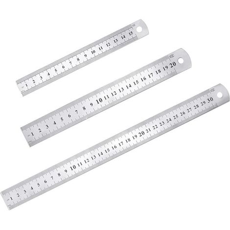 3 Pcs Stainless Steel Ruler Precision Metal Straight Ruler Kit 15cm(6''), 20cm(8''),30cm(12'') Silver Stainless Steel Ruler (1/5)