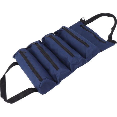 Sac à outils enroulable 5 poches zippées, portable, en tissu Oxford, pour électriciens, charpentiers et plombiers, bleu