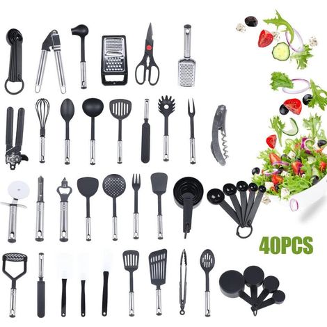 Ensemble de 40 ustensiles de cuisine noirs, kit d'ustensiles de cuisine polyvalent pour résister à des températures élevées de 410 ° f (1/5)