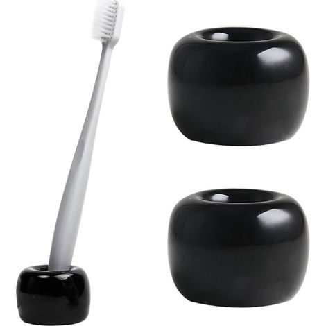 Boîte de rangement de 2 mini brosses à dents fait main en céramique (noir)