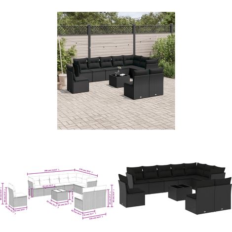11-tlg. Garten-Sofagarnitur mit Kissen Schwarz Poly Rattan - Gartenmöbel Set - PE-Rattan Möbel - Outdoor Sofa - Esstisch - Lounge Set - Home & Living (1/3)