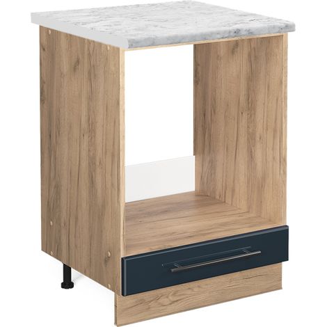 Herdumbauschrank Fame-Line, Dunkelblau Hochglanz, 60 cm , AP Marmor, Vicco