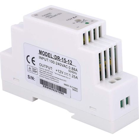 DR-15-12 Alimentation montée sur rail DIN 100-240V 12V 1.25A Alimentation à découpage à sortie unique Demi-pont Modulation de largeur d'impulsion AC DC Source électrique (1/5)
