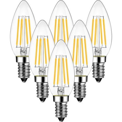4W E14 LED Filament Kerzenlampe, 470 Lumen Entspricht der Vintage 40W Halogenlampe, Warmweiß 2700K, nicht verstellbar, 6er Pack [Energieklasse A ++] (1/5)