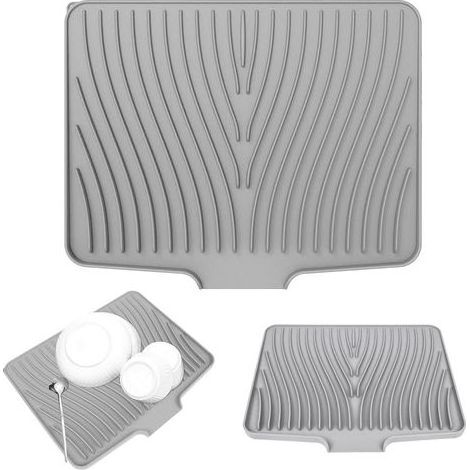Tapis Egoutoire Vaisselle Silicone, d'égouttoir en Silicona Organisateur Evier Cuisine Résistant à la Chaleur Antidérapant Plateau Pliable Drainage égouttoirs 40 x 33 cm, Gris (1/5)