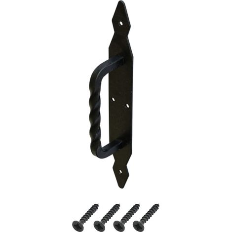 Poignée de portail - 290 mm - Noire - Poignée décorative en fer forgé - Ferrure de porte - Pour porte de grange - Avec vis (1/3)