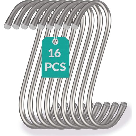 16 - Crochet En S - Acier Inox - Suspension Multifonctionnel - Charge 25kg - Cuisine Salle De Bain Jardin - Argent - 12cm