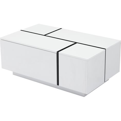 Mesa de centro moderna blanca 100 x 60 x 40 cm, brillo, 4 cajones, MODENUIT (1/5)