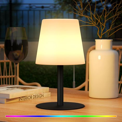 Lampe de Table Sans Fil Extérieure Rechargeable Dimmable RGB, Lampe de Chevet Portative 8 Couleurs + Blanc Chaud, pour Salon Terrasse Chambre Dîner Café Jardin (Noir) (1/5)