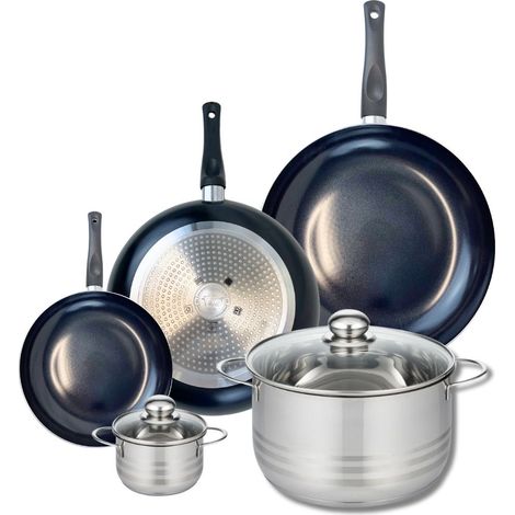 Ensemble de 3 Poêles de cuisson 20, 28 et 32 cm et 2 faitouts 12 et 24 cm Elo Prima Brillant (1/5)