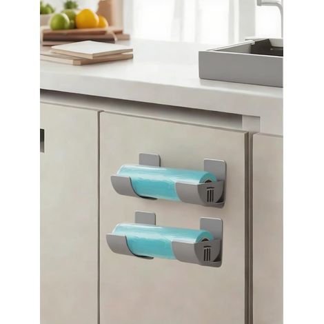 Set di 4 mensole da cucina senza foratura con dispenser per sacchi della spazzatura, organizer da parete per fogli di alluminio e sacchetti, soluzione salvaspazio per la casa.