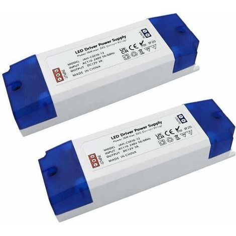 Transformateur LED 12V - Transformateur LED 230V à 12V - Pilote de Transformateur LED 0-36W - Destiné à Éclairage Sous Armoire, XU, Lampe LEDs LED MR16 MR11 G4 (Pack de de 2) - KZQ (1/4)