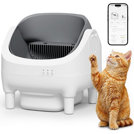 Selbstreinigende Katzentoilette XXL, 8 Sicherheitssensoren, APP-gesteuerte selbstreinigende Katzentoilette, XXL 12L Fassungsvermögen (15 Tage), selbstreinigend, offenes Design, geeignet für Katzen bis (1/5)