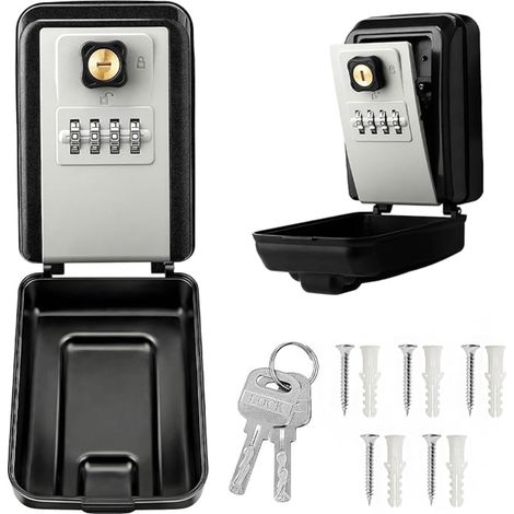 Boite à Clef Exterieur avec 2 Clé Réinitialisable, Boite à Clé Murale à Combinaison 4 Chiffres Grande Capacité Imperméable Coffre Fort à Clefs pour Maison Bureau Garage (1/5)