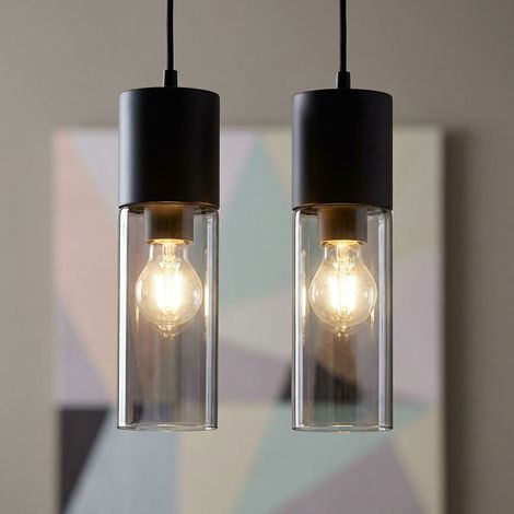 Hängelampe schwarz Rauchglas Esstischlampe Pendelleuchte Wohnzimmerlampe, Metall, 1x E27, DxH 10 x 152,5 cm, 2er Set