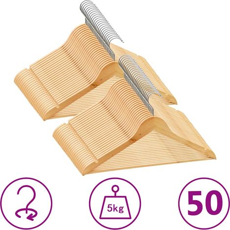 Set Appendiabiti 50 pz Antiscivolo in Legno Massello vidaXL